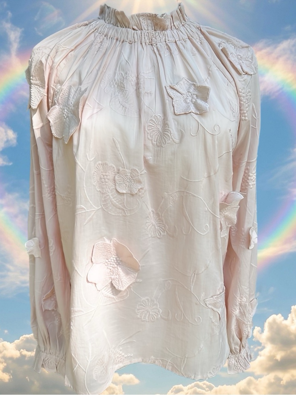 JENNIFER & GRACE APPLIQUE FLORAL LIGHTWEIGHT PINK TOP - S - NWT ! 🌸💖